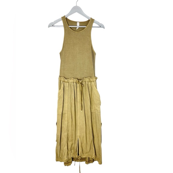 Anthropologie Dresses & Skirts - Anthropologie Daily Practice Dress size M Be Bold Twofer Khaki Cargo Midi Tank
